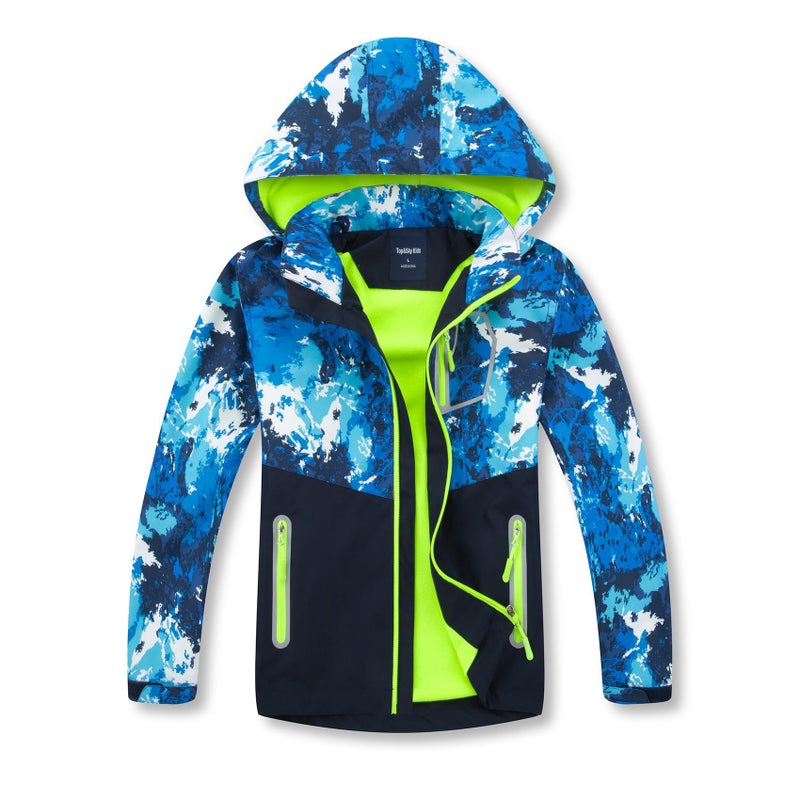 MGEOY Boys Rain Jacket Lightweight Waterproof Hooded Fleece Lined Raincoat Windbreakers for Kids Blue 10/12 - Image 1
